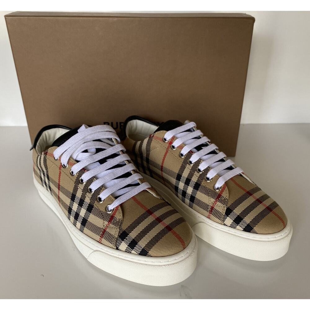 Burberry Men's Rangleton Check Beige Low Top Sneakers 6 US (39 Eu) 8038185 NIB